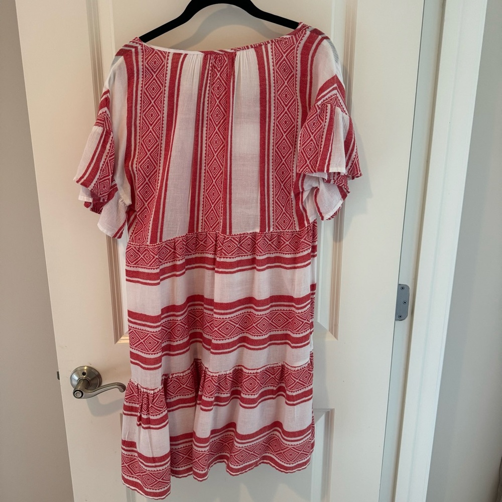 Velvet by Graham & Spencer Janaye Island Jacquard Ruffle Red & White Dress | S - Picture 9 of 9